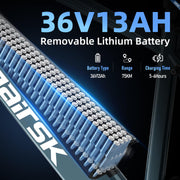 Removable lithium battery with specifications on a dark background