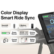 Digital display with color screen and smart ride sync features on a white background