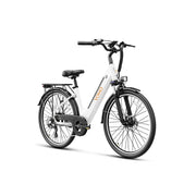 White electric bicycle with black details on a white background