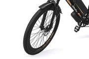 Black electric bike wheel with 'emoka' branding on a white background