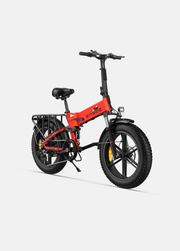 Red electric bike with black frame on a white background