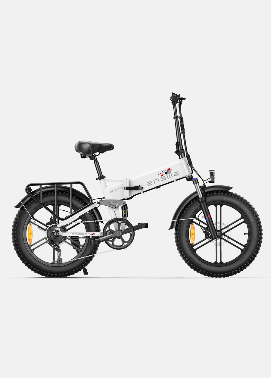 White electric bike with black wheels on a white background