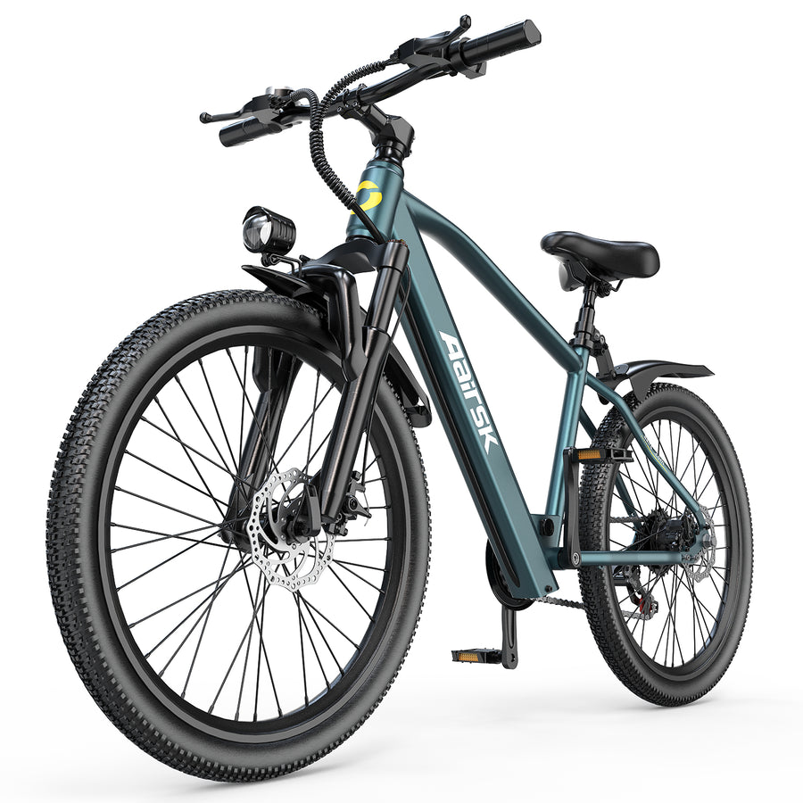 Electric bicycle with a brand logo on a white background