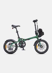 Green folding bicycle on a white background